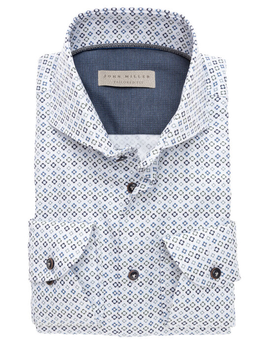 John Miller Luxury Weave Design Fantasy Overhemd Donker Blauw