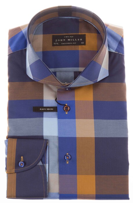 John Miller Multicolor Check Overhemd Blauw-Bruin
