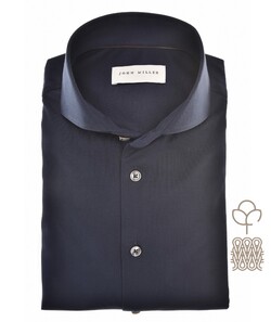 John Miller Natural Comfort Knitted Organic Cotton Shirt Overhemd Donker Blauw