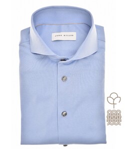 John Miller Natural Comfort Knitted Organic Cotton Shirt Overhemd Licht Blauw