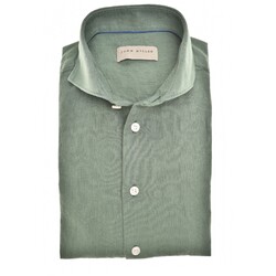 John Miller Plain Cotton-Linen Blend Overhemd Donker Groen