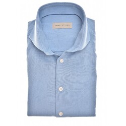 John Miller Plain Cotton-Linen Blend Overhemd Midden Blauw