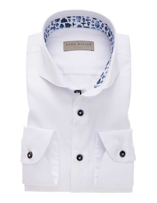 John Miller Pottery Contrast Button Uni Overhemd Wit