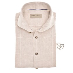 John Miller Pure Linen Windowpaine Check Overhemd Zand