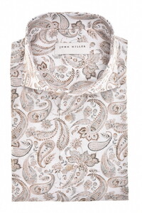 John Miller Rich Paisley Pattern Pure Cotton Easy Care Overhemd Licht Bruin