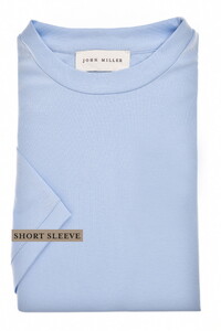 John Miller Round Neck Solid Color Short Sleeve Cotton Jersey T-Shirt Light Blue