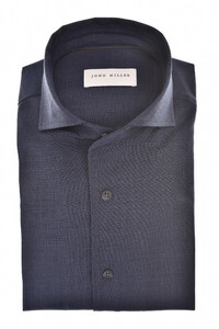 John Miller Schiller Collar Faux-Uni Fine Stretch Wool Blend Overhemd Donker Blauw
