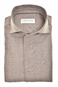 John Miller Schiller Collar Faux-Uni Fine Stretch Wool Blend Shirt Mid Brown