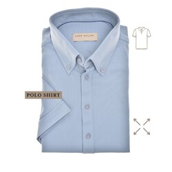 John Miller Short Sleeve Button-Down Hyperstretch Polo Midden Blauw