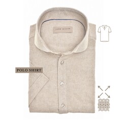 John Miller Short Sleeve Faux-Uni Subtle Cotton Jersey Stretch Polo Licht Bruin