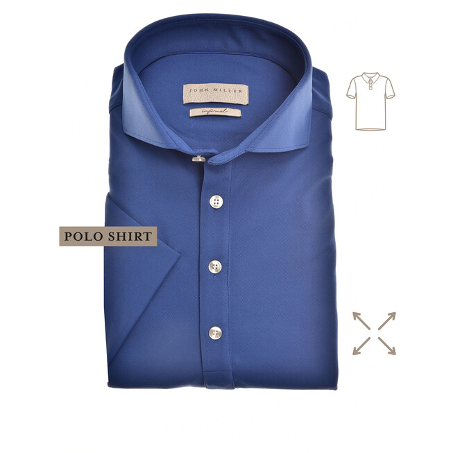 John Miller Short Sleeve Slim Stretch Poloshirt Mid Blue