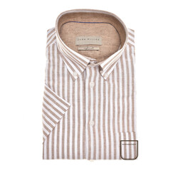 John Miller Short Sleeve Soft Stripe Button-Down Tailored Shirt Brown