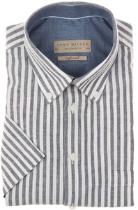John Miller Short Sleeve Soft Stripe Button-Down Tailored Shirt Dark Evening Blue