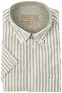 John Miller Short Sleeve Soft Stripe Button-Down Tailored Shirt Green
