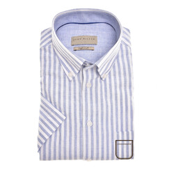 John Miller Short Sleeve Soft Stripe Button-Down Tailored Shirt Light Blue