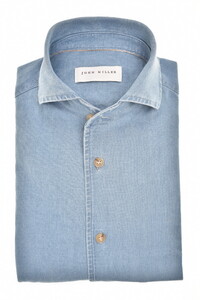 John Miller Slim Denim Subtle Cotton Stretch Contrast Buttons Shirt Denim Blue