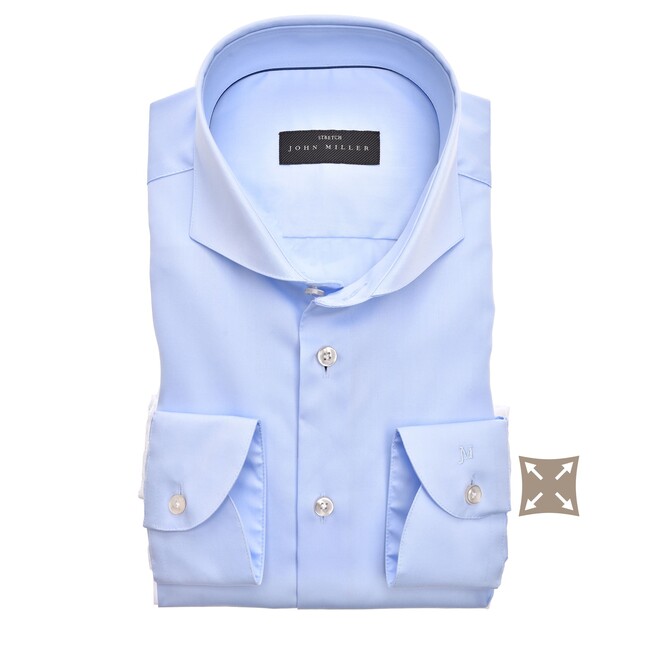 John Miller Slim Fit Cutaway Stretch Overhemd Licht Blauw