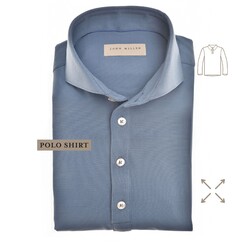 John Miller Slim-Fit Hyperstretch Long Sleeve Poloshirt Midden Blauw