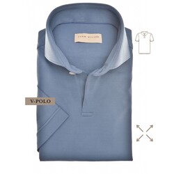 John Miller Slim-Fit Hyperstretch Short Sleeve V-Polo Midden Blauw