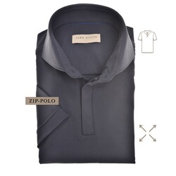 John Miller Slim-Fit Hyperstretch Short Sleeve Zip-Polo Donker Blauw