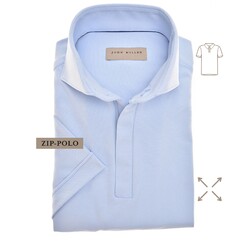 John Miller Slim-Fit Hyperstretch Short Sleeve Zip-Polo Licht Blauw