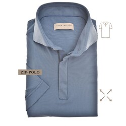 John Miller Slim-Fit Hyperstretch Short Sleeve Zip-Polo Midden Blauw