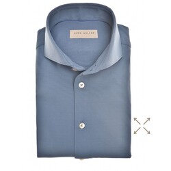 John Miller Slim-Fit Plain Hyperstretch Overhemd Midden Blauw