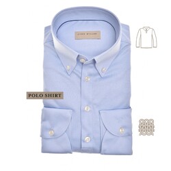 John Miller Slim Long Sleeve Cutaway Tricot Polo Licht Blauw