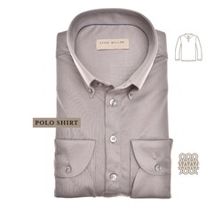 John Miller Slim Long Sleeve Cutaway Tricot Polo Midden Grijs