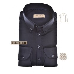 John Miller Slim Long Sleeve Cutaway Tricot Poloshirt Navy