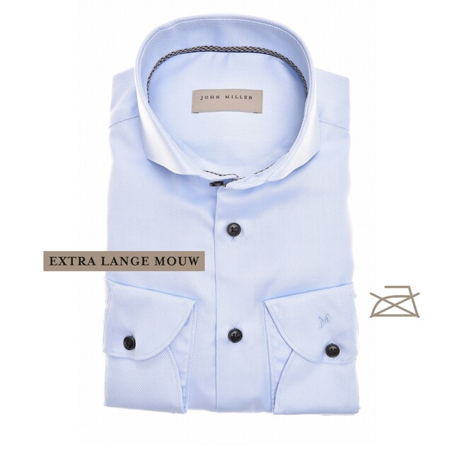 John Miller Slim Longer Sleeve Birdseye Pattern Shirt Light Blue