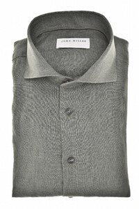 John Miller Slim Near Solid Color Linen Shirt Dark Green