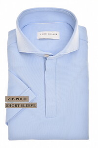 John Miller Slim Plain Hyperstretch Short Sleeve Zip Collar Polo Licht Blauw