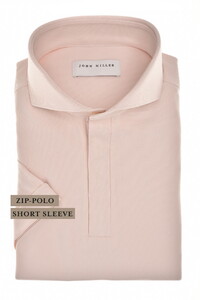 John Miller Slim Plain Hyperstretch Short Sleeve Zip Collar Polo Licht Roze