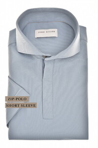 John Miller Slim Plain Hyperstretch Short Sleeve Zip Collar Polo Midden Blauw Melange