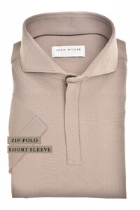 John Miller Slim Plain Hyperstretch Short Sleeve Zip Collar Polo Midden Bruin