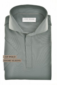 John Miller Slim Plain Hyperstretch Short Sleeve Zip Collar Polo Midden Grijs