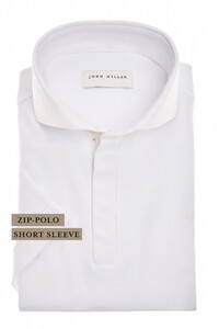 John Miller Slim Plain Hyperstretch Short Sleeve Zip Collar Polo Wit