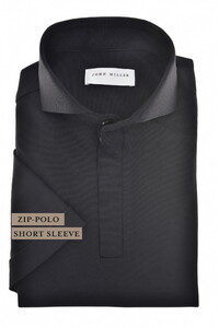 John Miller Slim Plain Hyperstretch Short Sleeve Zip Collar Polo Zwart