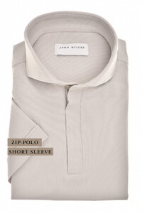 John Miller Slim Plain Hyperstretch Short Sleeve Zip Collar Poloshirt Light Grey