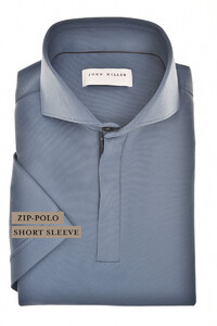 John Miller Slim Plain Hyperstretch Short Sleeve Zip Collar Poloshirt Mid Blue