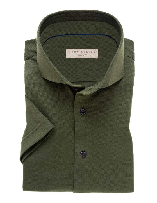 John Miller Slim Short Sleeve Overhemd Midden Groen