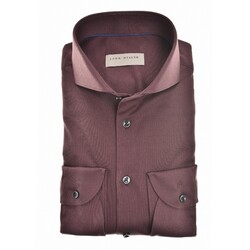 John Miller Slim Solid Color Cutaway Collar Cotton Tricot Overhemd Donker Rood