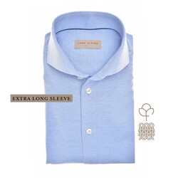 John Miller Slim Solid Color Cutaway Extra long Sleeve Tricot Overhemd Midden Blauw