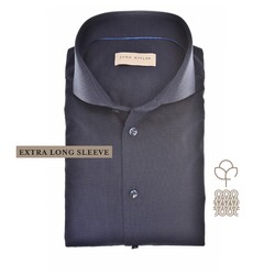 John Miller Slim Solid Color Cutaway Extra long Sleeve Tricot Overhemd Navy