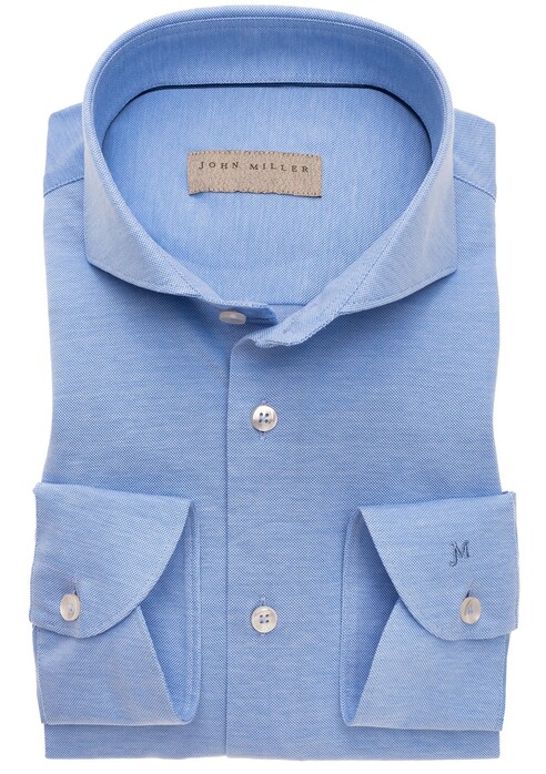 John Miller Slim Tricot Cotton Overhemd Midden Blauw