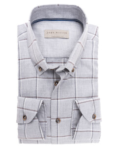 John Miller Soft Fabric Check Button-Down Taillored Fit Overhemd Midden Grijs
