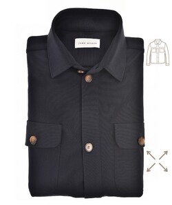 John Miller Stretch Cotton Blend Overshirt Donker Blauw