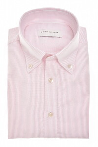 John Miller Striped Slim Casual Organic Cotton Oxford Button-Down Overhemd Roze
