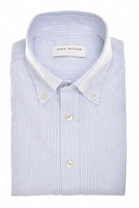 John Miller Striped Slim Casual Organic Cotton Oxford Button-Down Shirt Light Blue